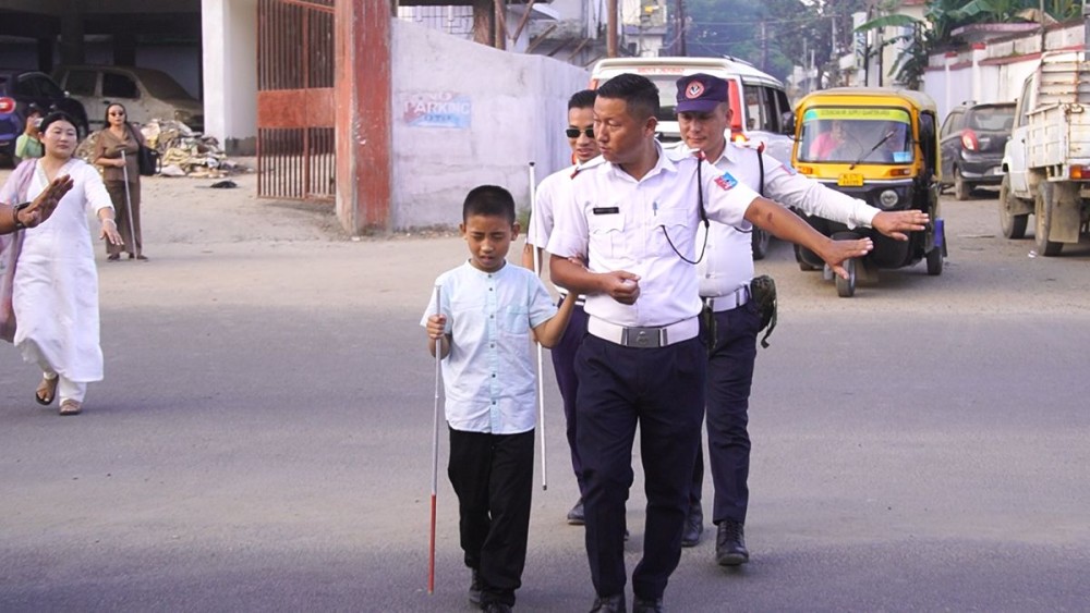 Traffic police personnel participating in a roadside demonstration held as part of the White Cane Safety Day Disability Awareness and Sensitisation programme in Dimapur on October 15. (Morung Photo)